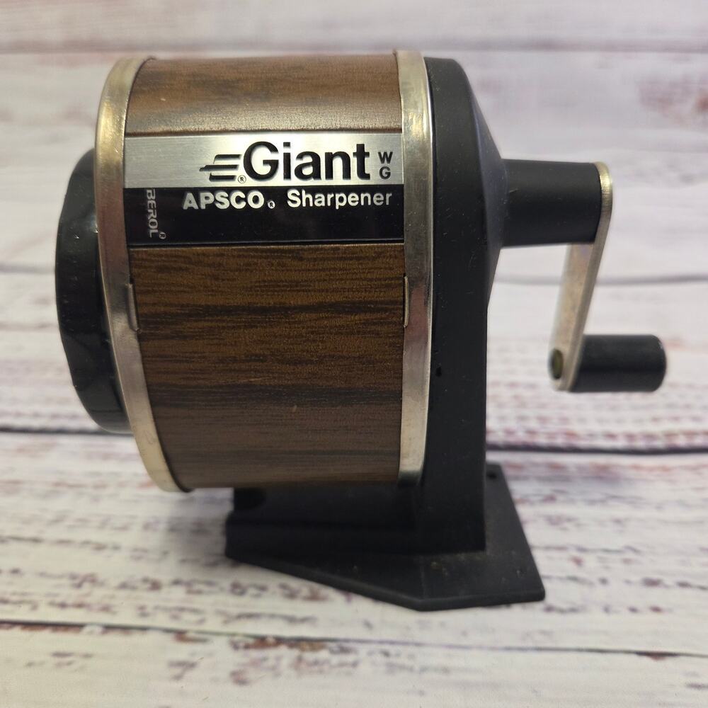 APSCO Giant Pencil Sharpener WG Woodgrain Vintage Manual Desk Sharpener w Box
